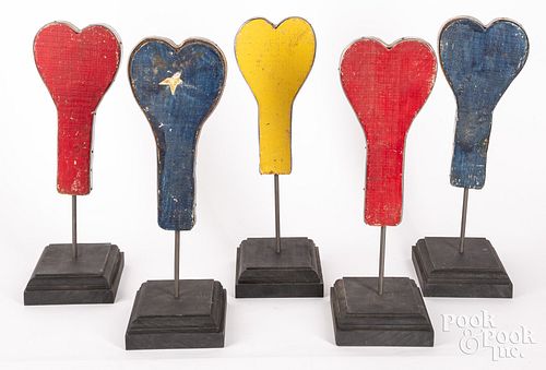 FIVE PAINTED PINE HEART FORM