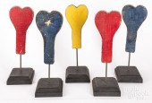 FIVE PAINTED PINE HEART FORM C