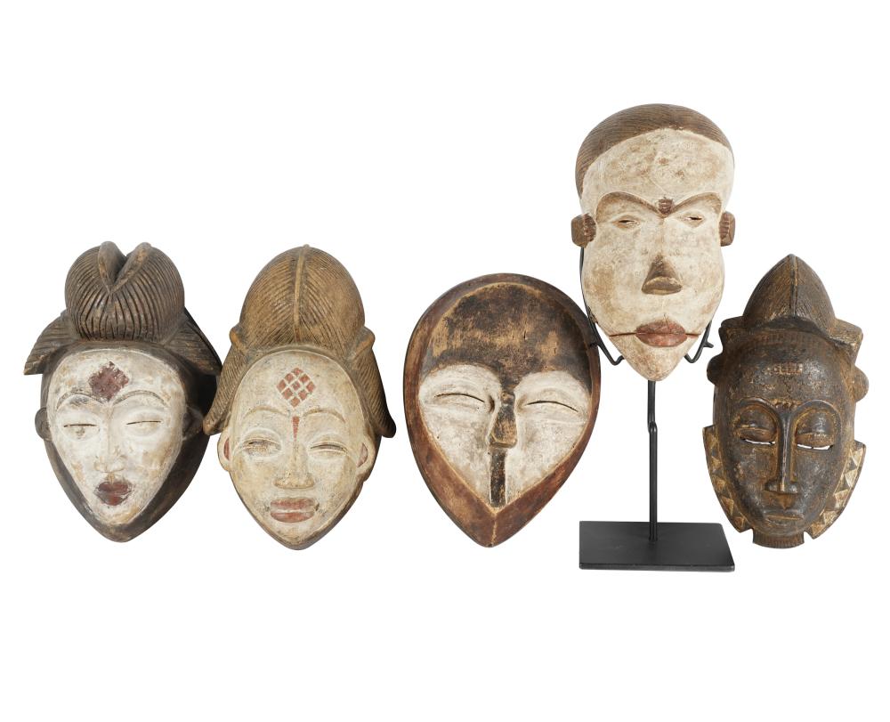 FIVE PAINTED WOOD MASKSone mask