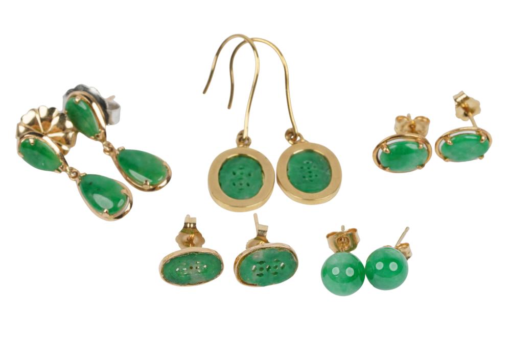 FIVE PAIRS OF 14 KARAT YELLOW