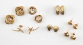 FIVE PAIRS OF 14KT GOLD EARRIN
