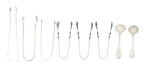 Five Pairs of American Silver Sugar