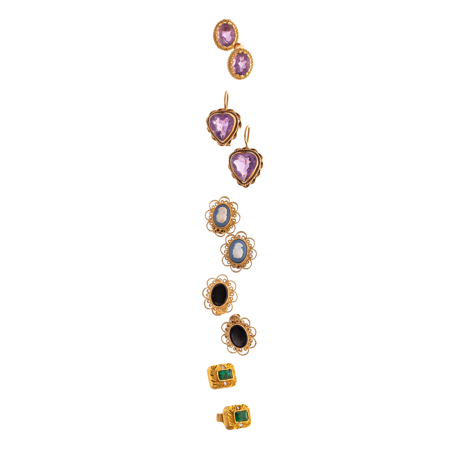 FIVE PAIRS OF GEMSTONE STUD