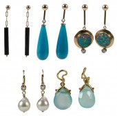 FIVE PAIRS OF GOLD AND GEMSTON