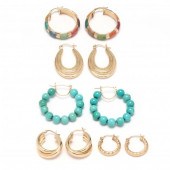 FIVE PAIRS OF GOLD HOOP EARRIN