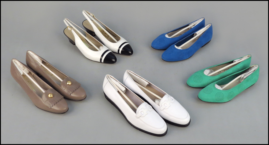 FIVE PAIRS OF SALVATORE FERRAGAMO