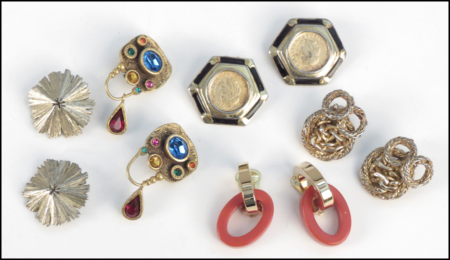 FIVE PAIRS OF SIGNED EARCLIPS.