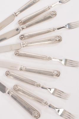 Five pairs of silver dessert knives