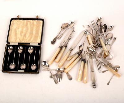 Five pairs of silver dessert knives
