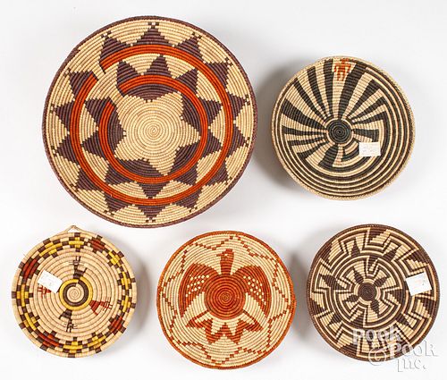 FIVE PAKISTANI COILED BASKETS, LATE