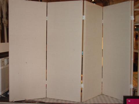 FIVE PANEL MUSLIN COVERED TABLE