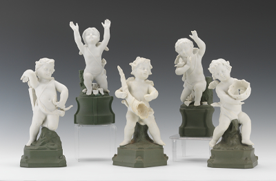 Five Parian Cherubs on Jasper Green