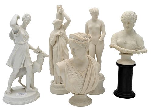 FIVE PARIAN PORCELAIN FIGURES, TO
