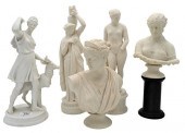 FIVE PARIAN PORCELAIN FIGURES,