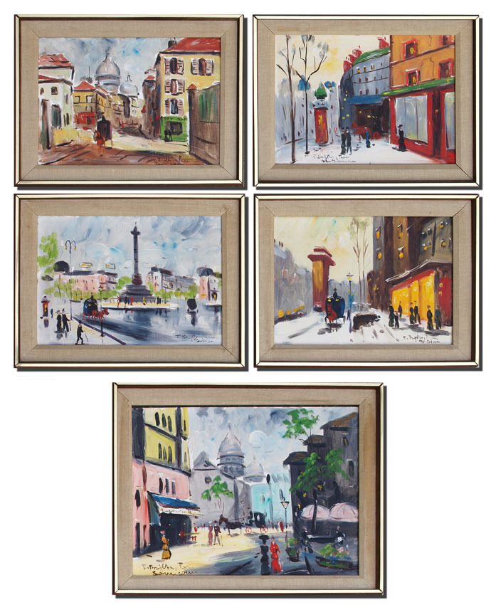 FIVE PARIS SCHOOL CITY PAINTINGS: