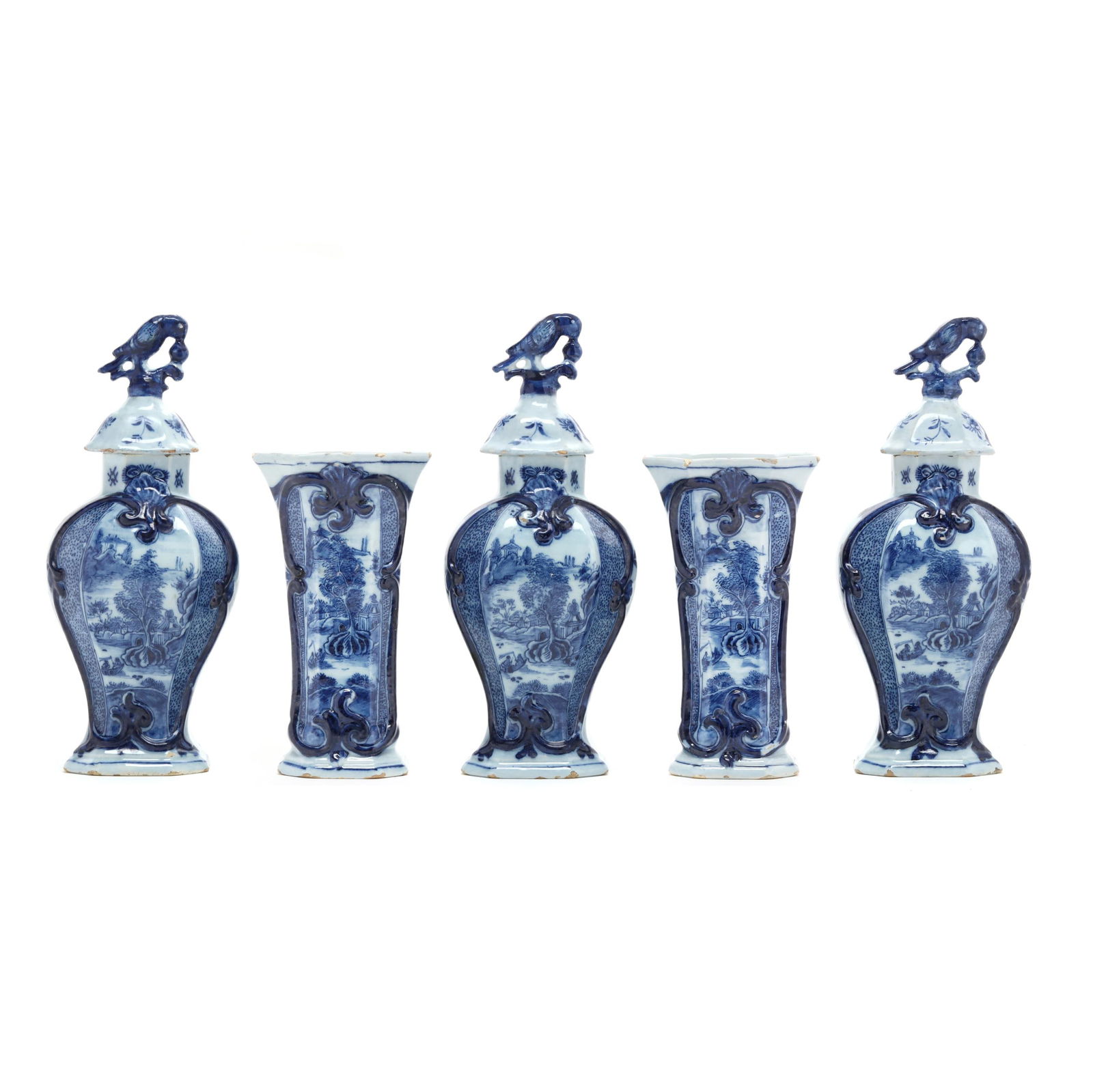 FIVE PART DUTCH DELFT BLUE AND