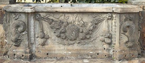 FIVE PART LIMESTONE GARDEN WALL,