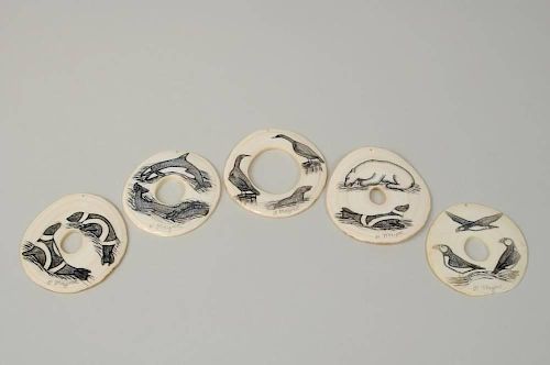 FIVE PETER MAYAC SCRIMSHAW MARINE