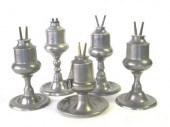 Five pewter acorn fonted camph
