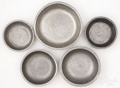 FIVE PEWTER BASINS, 18TH AND 1