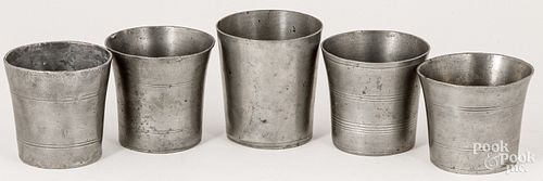 FIVE PEWTER BEAKERS, 19TH C.Five
