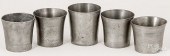 FIVE PEWTER BEAKERS, 19TH C.Fi