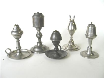 Five pewter lamps    putman, fuller