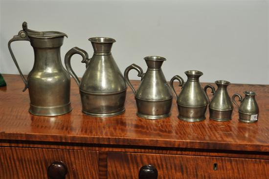 FIVE PEWTER MEASURES AND A