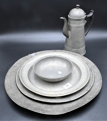 FIVE PEWTER PIECESFive Pewter