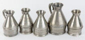 FIVE PEWTER PINT AND HALF PINT