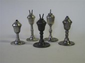 Five pewter urn form lamps