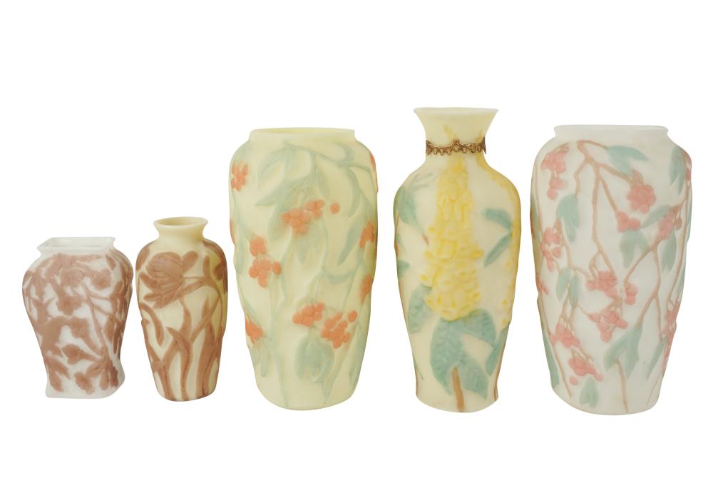 FIVE PHOENIX GLASS VASESFive