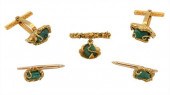 FIVE PIECE 18 KARAT GOLD AND E