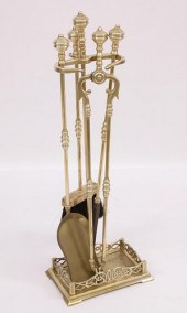 FIVE PIECE BRASS FIREPLACE TOO