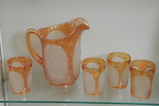 FIVE PIECE CARNIVAL GLASS WATER
