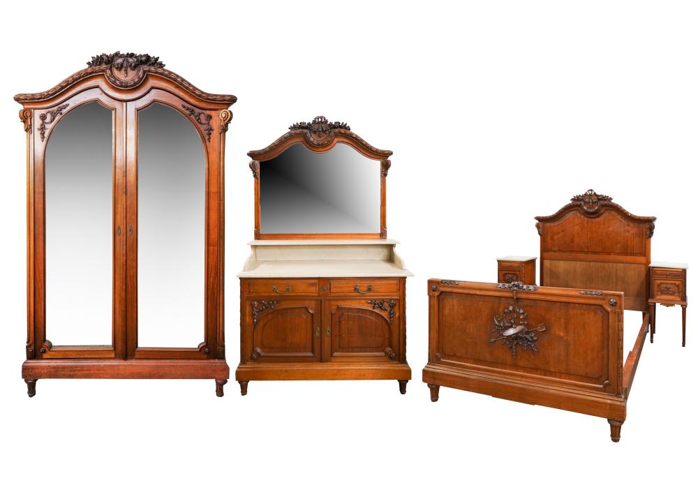 FIVE-PIECE CARVED MAHOGANY