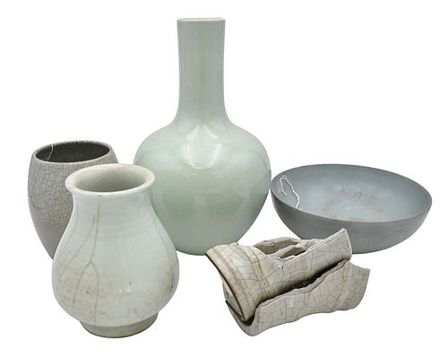 FIVE PIECE CHINESE CELADON GLAZED