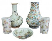FIVE PIECE CHINESE FAMILLE ROS