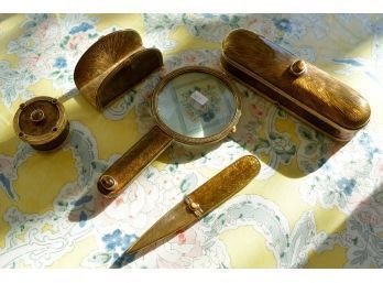 Five piece enamel desk set, with