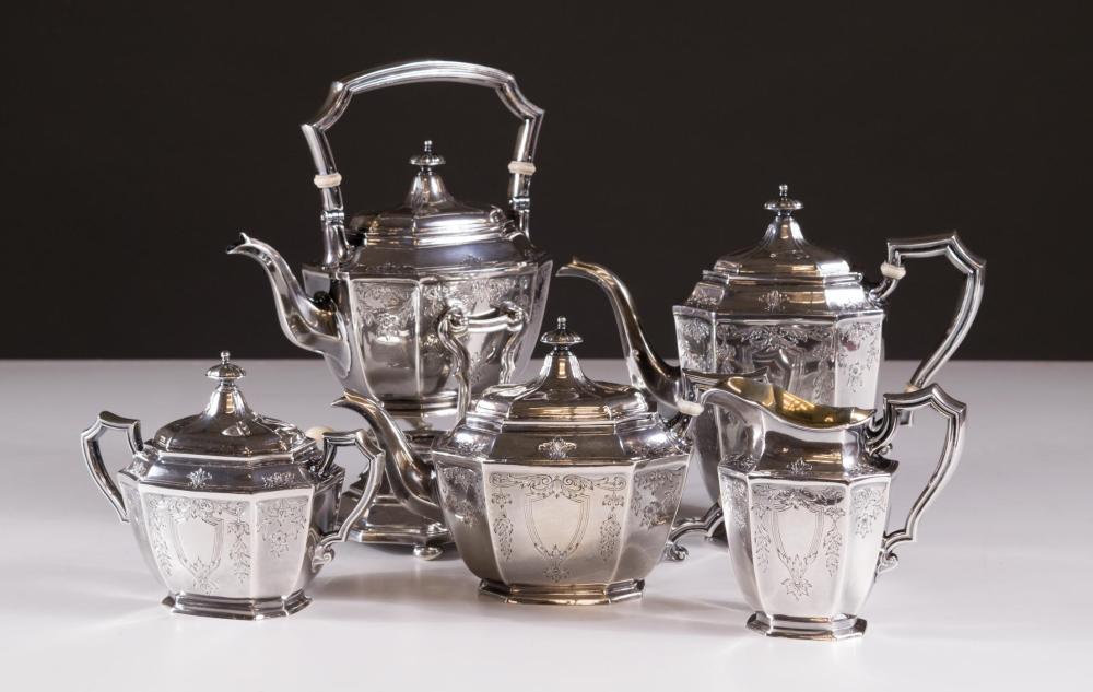 FIVE PIECE GORHAM SILVER COFFEE AND