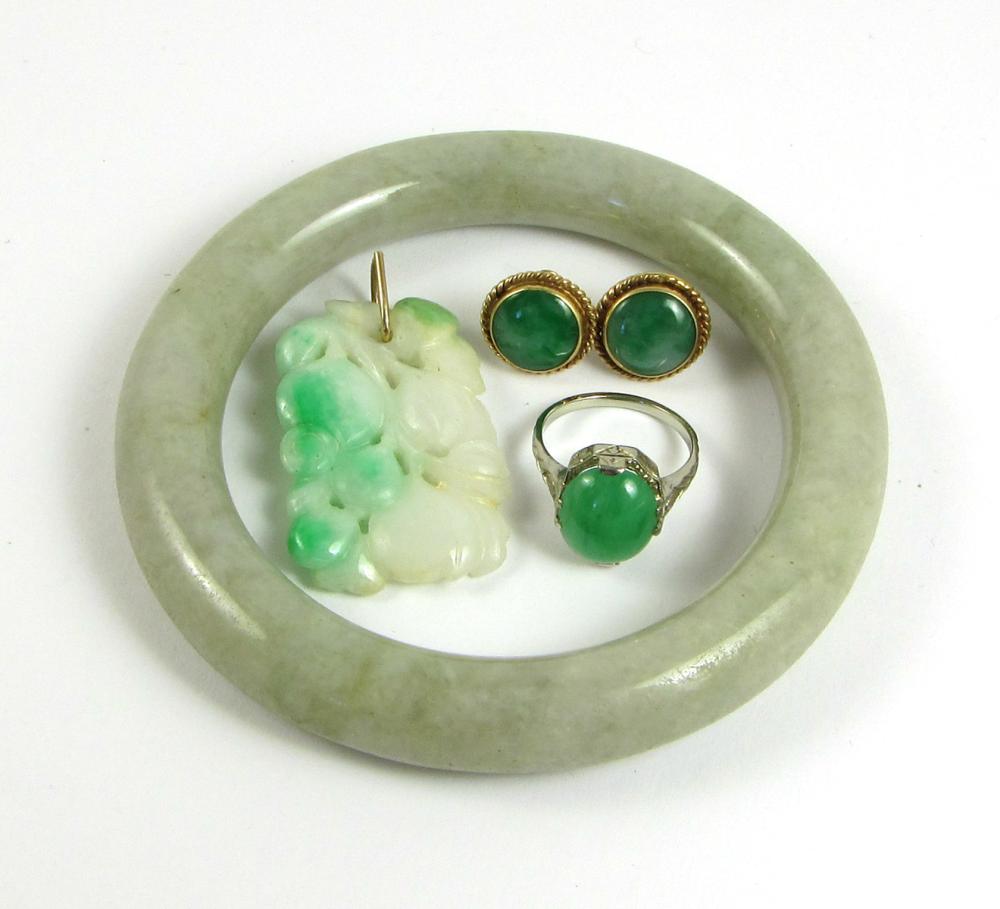 FIVE-PIECE GREEN JADE JEWELRY