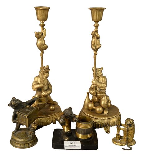 FIVE PIECE GROUP OF BRONZE AND