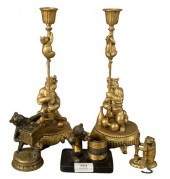 FIVE PIECE GROUP OF BRONZE AND