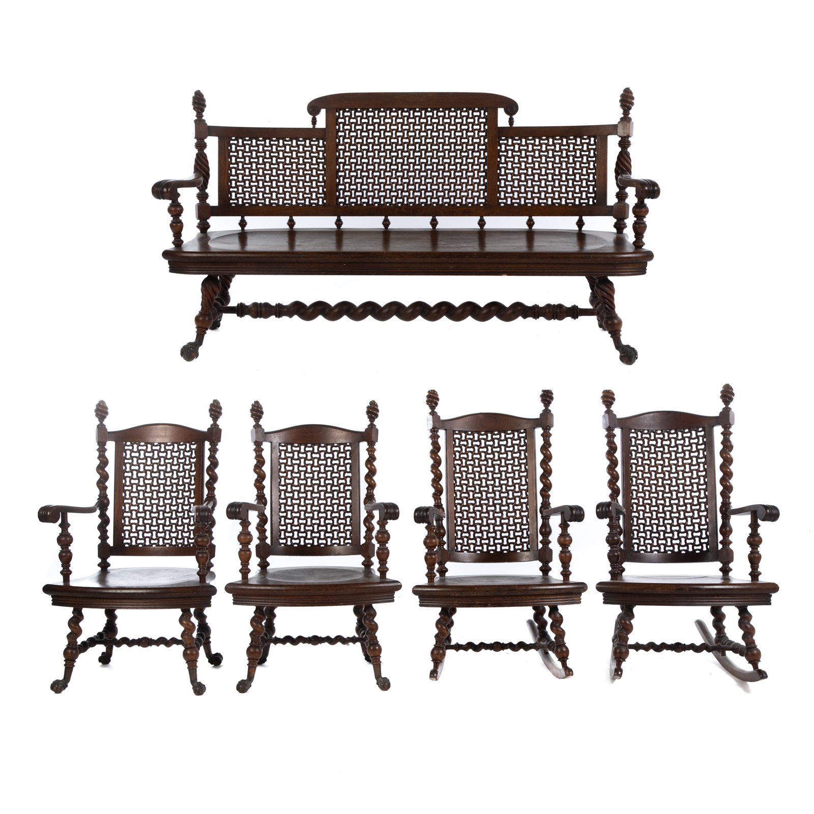 FIVE PIECE JACOBEAN REVIVAL OAK