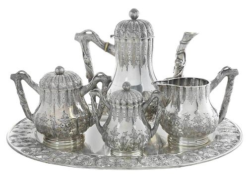 FIVE PIECE JAPANESE SILVER TEA
