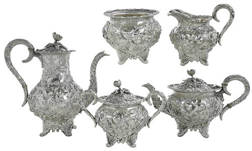 FIVE PIECE KIRK REPOUSSE STERLING