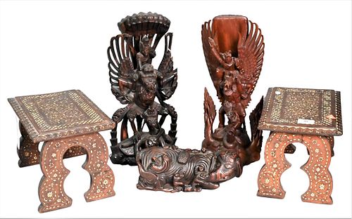 FIVE PIECE LOT OF INDONESIAN CARVED