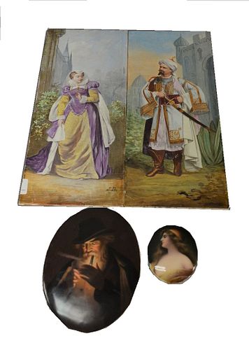 FIVE PIECE LOT OF PAINTED PORCELAIN