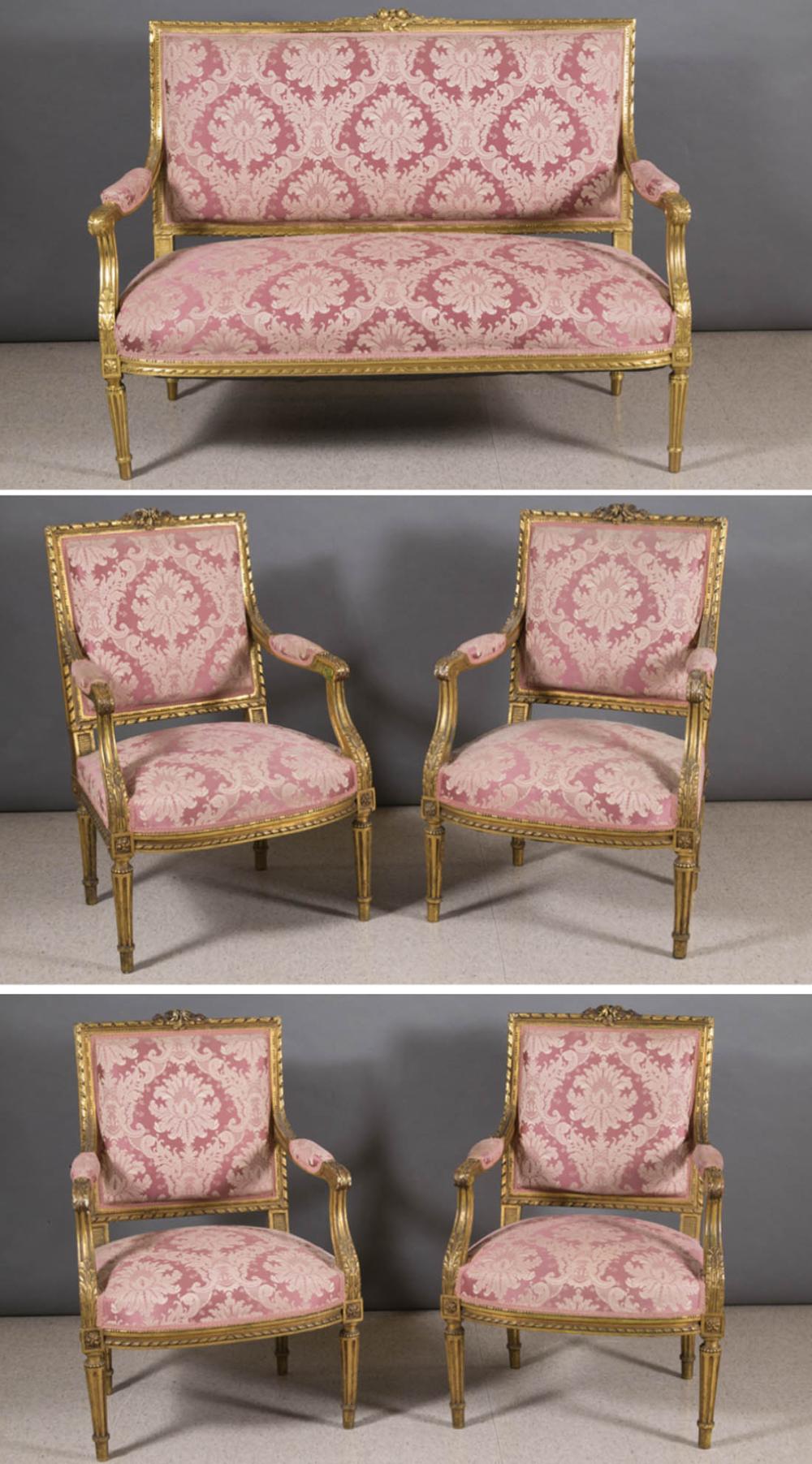 FIVE-PIECE LOUIS XVI STYLE GILTWOOD