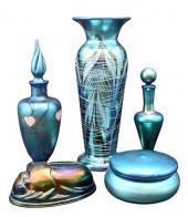 FIVE PIECE LUNDBERG ART GLASS